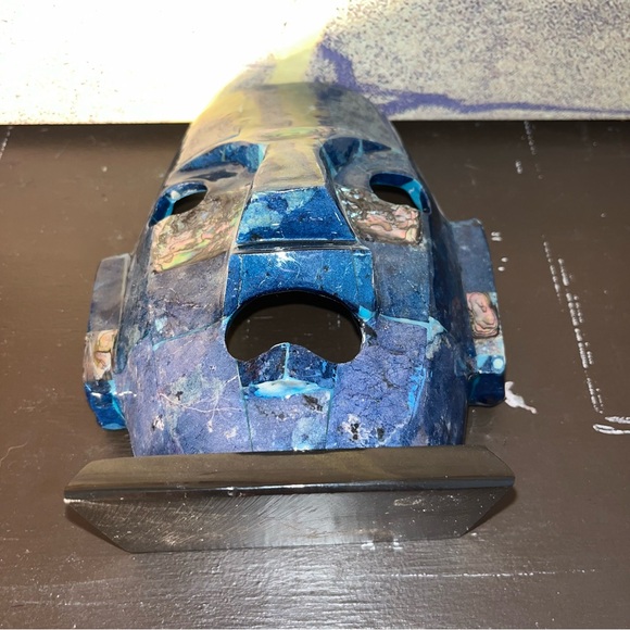 Mayan Aztec Death Mask Burial Mother of Pearl Sculpture 7” Tribal Mosaic Abalone - Picture 5 of 5